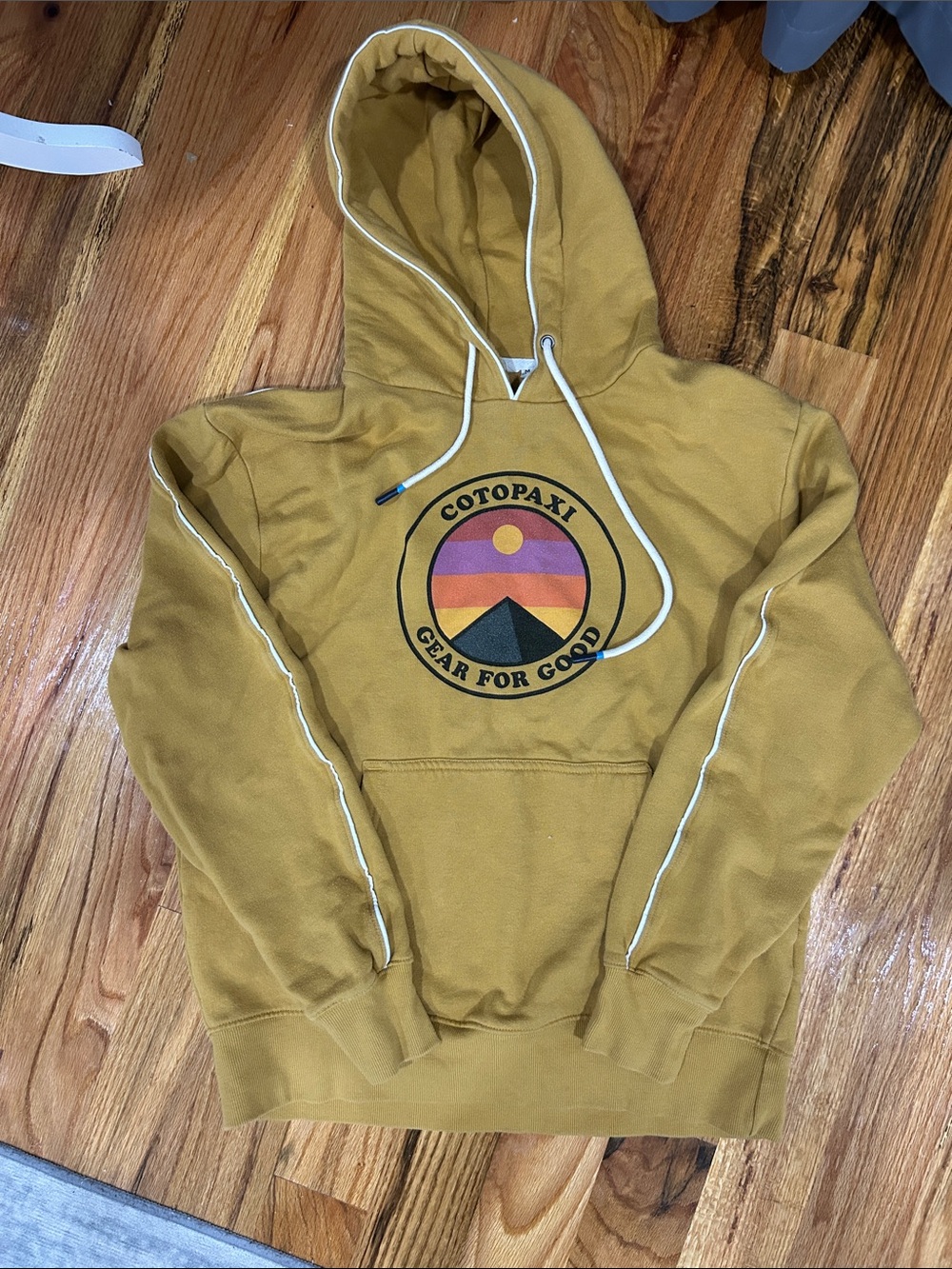 cotopaxi Men's Mustard Pullover Hoodie with Graphic Logo